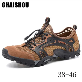 

New Summer Spring Men Shoes Casual Mesh Genuine Leather Patchwork Breathable Outdoor Male Sneakers Walking Footwear D149