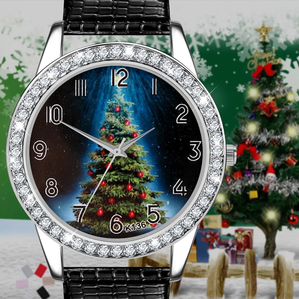 Beste 2018 Nieuwe Vrouwen Horloge Kerstboom Diamond Lederen Band Analoge Quartz Vogue Horloges Gif feminino relojes mujer Hot Koop amp; ff