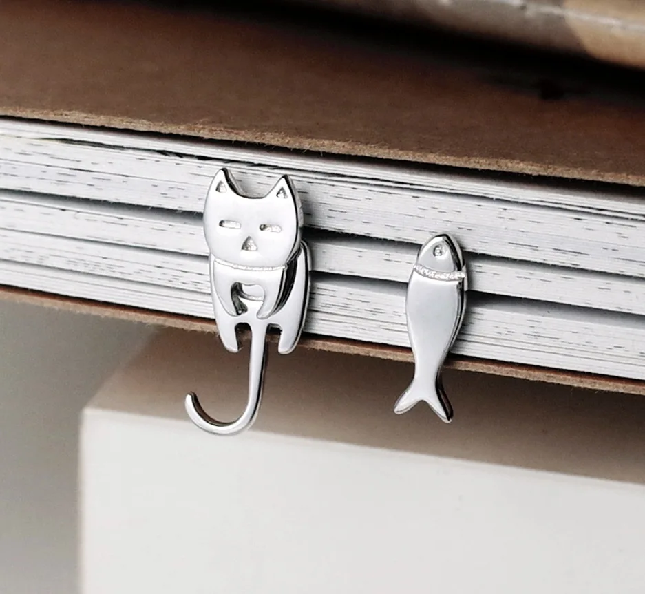 cute cat fish asymmetric earring 100% 925 Sterling silver Jewelry fashion Hypoallergenic Stud earrings for women gift