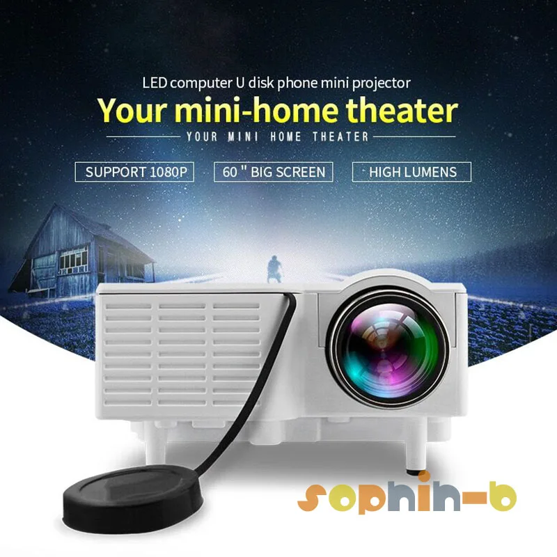 Multimedia HD 1080P Mini LED Projector Home Theater Cinema HDMI VGA AV USB SD 