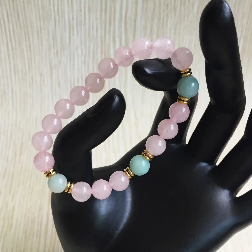 8 мм RoseQuartz& Amazonite браслет на запястье целебные ювелирные изделия подарок для женщин розовые браслеты йога мужские браслеты из бусин