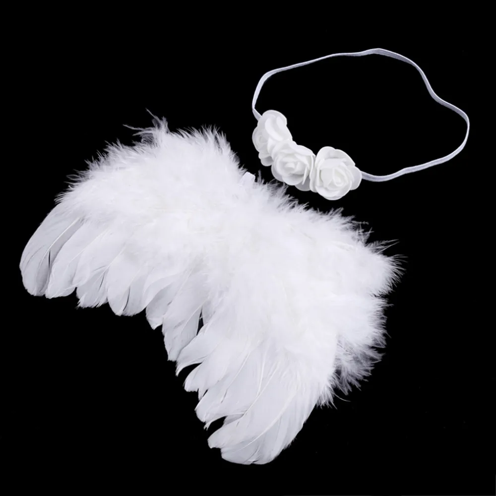 Милый реквизит для фотографирования новорожденных, состоящий их белых крыльев ангела; костюм из крыльев и повязки на голову; детский реквизит для фотографирования
