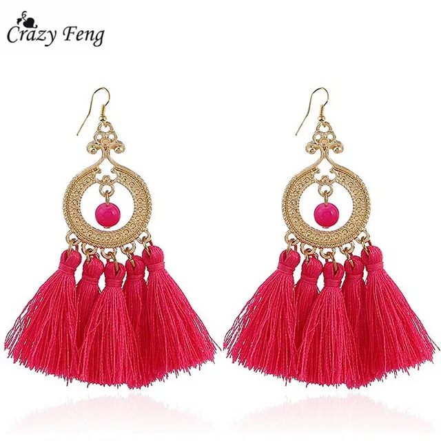 crazy feng 2018 fashion tassel earrings for women vintage halloween jewelry cotton fringe statement drop dangles
