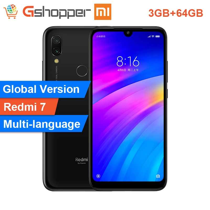 Новая глобальная версия Xiaomi Redmi 7 3 ГБ ОЗУ 64 Гб ПЗУ мобильный телефон Snapdragon 632 Восьмиядерный 12MP 6 26 &quotполный