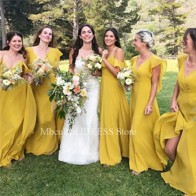 Три Стили онлайн пикантные платья подружек невесты с v-образным вырезом длиной до пола Длина платье подружки невесты шифоновое платье для