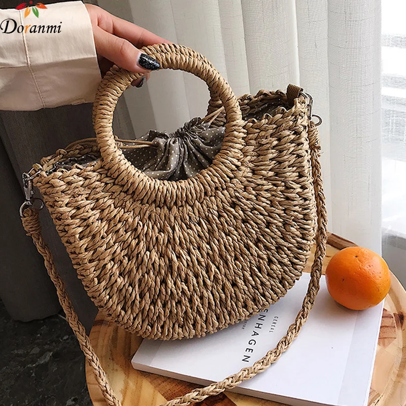 

DORANMI Straw Weave Handbag Bags For Women 2019 Summer Beach Top-handle Bag Circular Bag Female Shoulder Messenger Bolsos DJB563