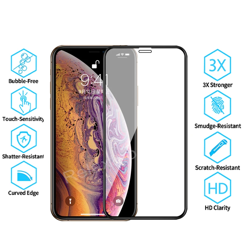 Полное покрытие из закаленного стекла для iphone 11 pro X XS Max XR Защита экрана для iphone 7 8 6 6s plus защитная пленка glas 3D