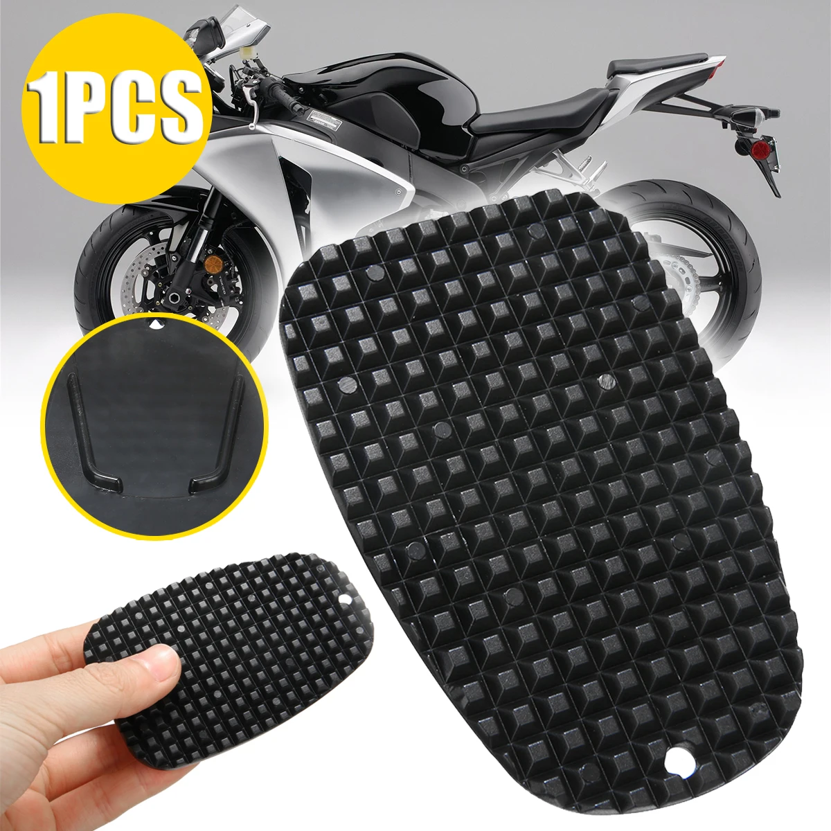 

1pc Motorcycle Black Plastic Kickstand Side Stand Plate Pad Base 3/16" Small Hole For Cruisers Sport/Dirt bikes