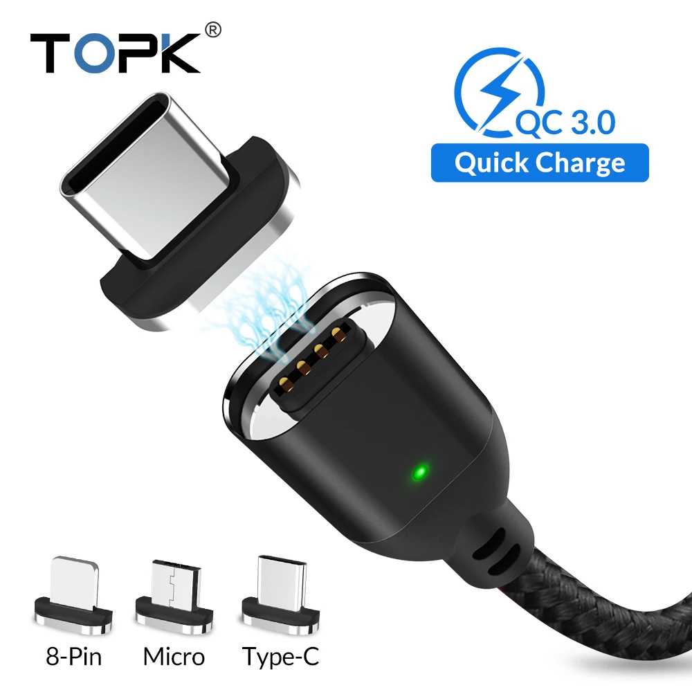 

TOPK 1M 3A Fast Charging Magnetic Cable For iPhone Xs Max Xr 8 7 6 Plus Micro USB Cable & Type C Cable for Samsung Xiaomi Huawei
