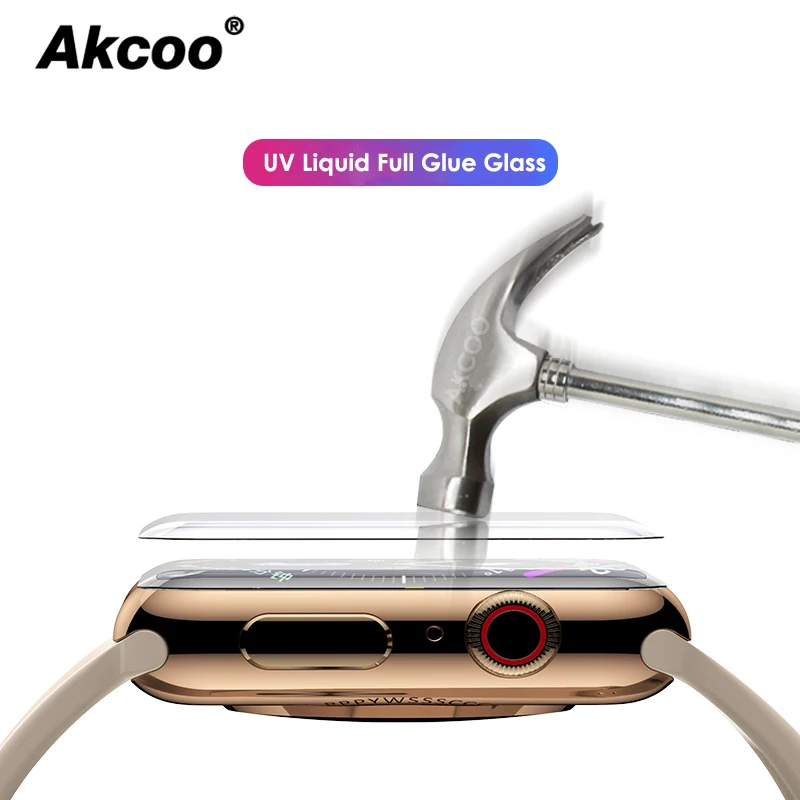 Защитная пленка Akcoo для Apple Watch 4 стекло 6D 42 38 40 44 мм ультрафиолетовое Series 2 1 3