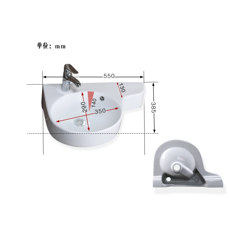 Small Ceramic Triangle Wall-Mounted Bathroom Corner Basin Sink for Apartments image 4