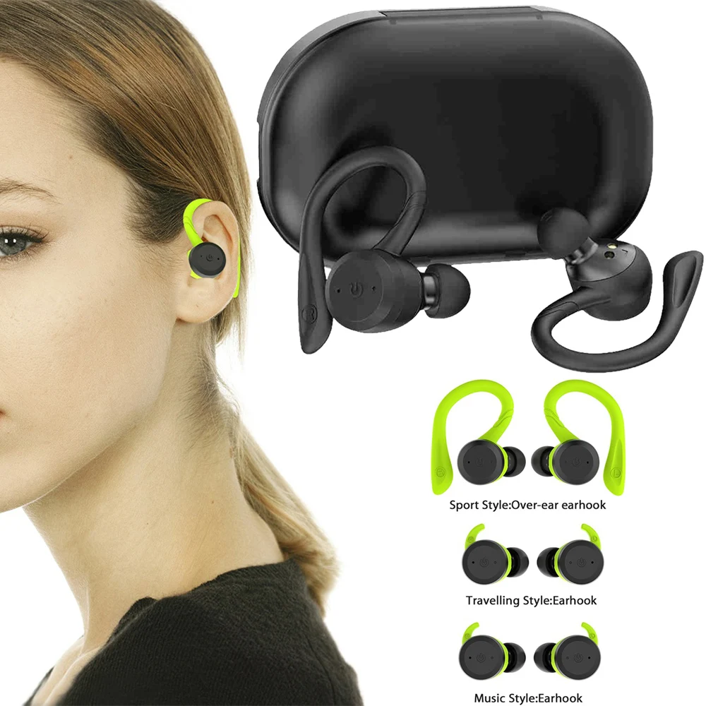 

Wireless Stereo Bluetooth 5.0 Earphone TWS Drop Resistance Earhook Mic Music Call Earbuds With Charging Box 3 Types Ear Hooks
