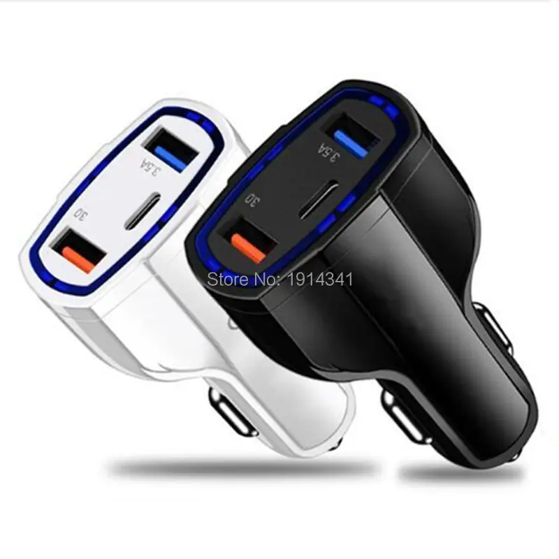 

100pcs 3.5A Quick Car Charger with Qualcomm QC3.0 Technology and USB Type-C 3 Ports for Samsung Xiaomi iPhone Mobile Phone