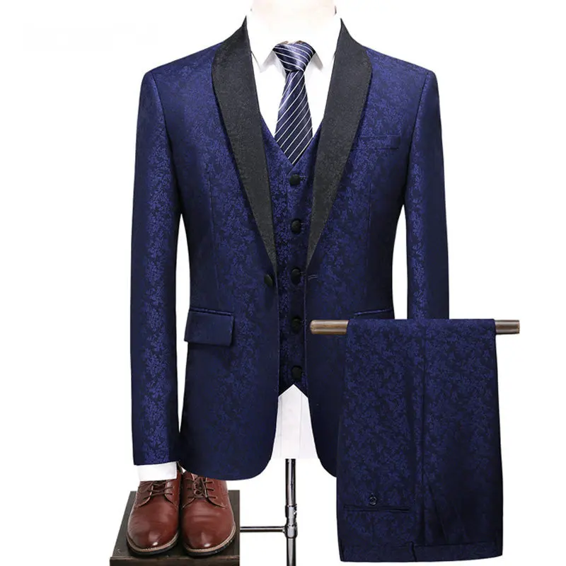 

Drop Shipping 2019 Latest Business Men Suit 3 Piece Set Slim Fit Prom Wedding Groom Tuxedo Fashion Floral Wedding Mens Suits