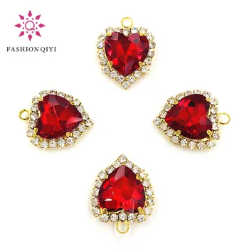 

12mm Red heart shape gold base single loop Crystal button flatback Glass sew on rhinestones diy wedding decoration Accessories
