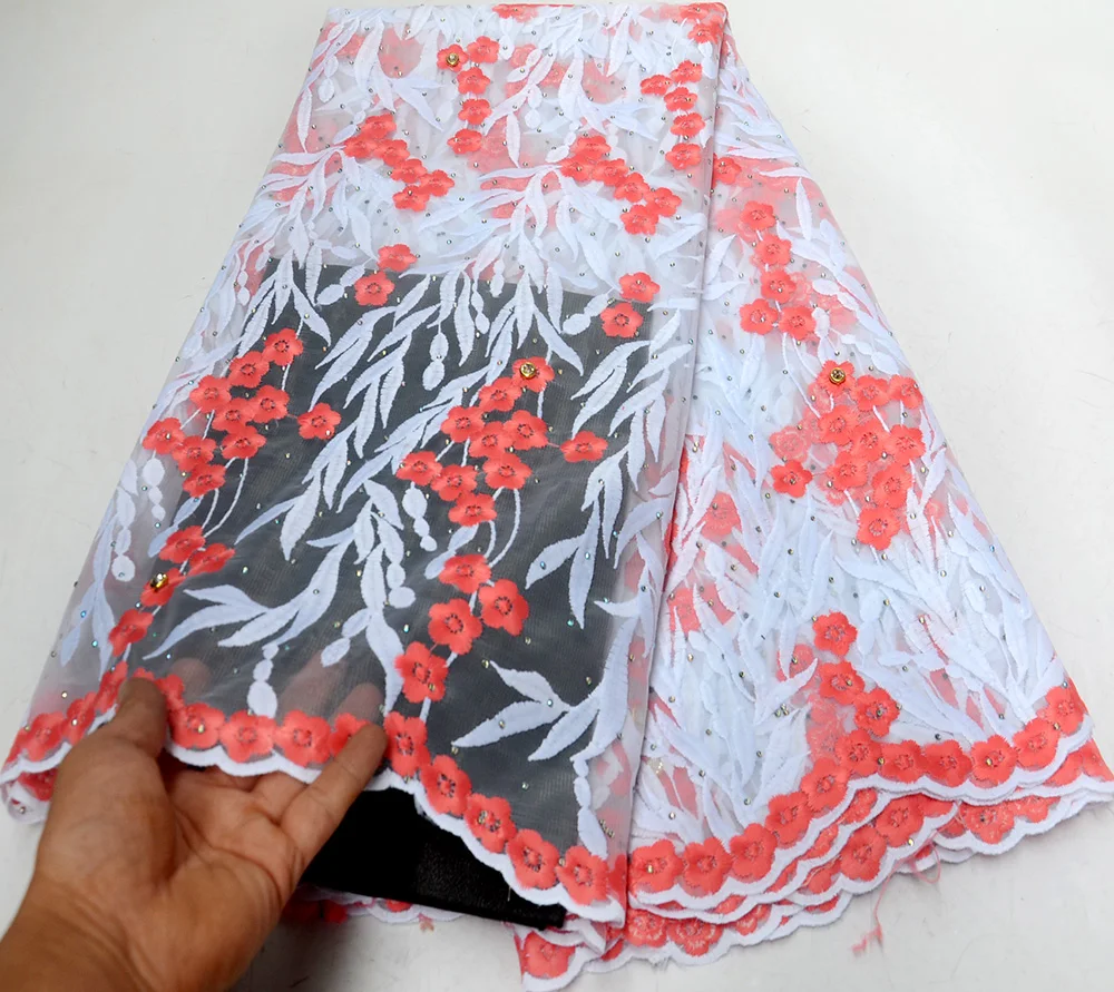

Newest style African Lace Fabric Embroidered Nigerian Tulle lace Wedding High Quality 2019 French Tulle Lace Fabric with Stones