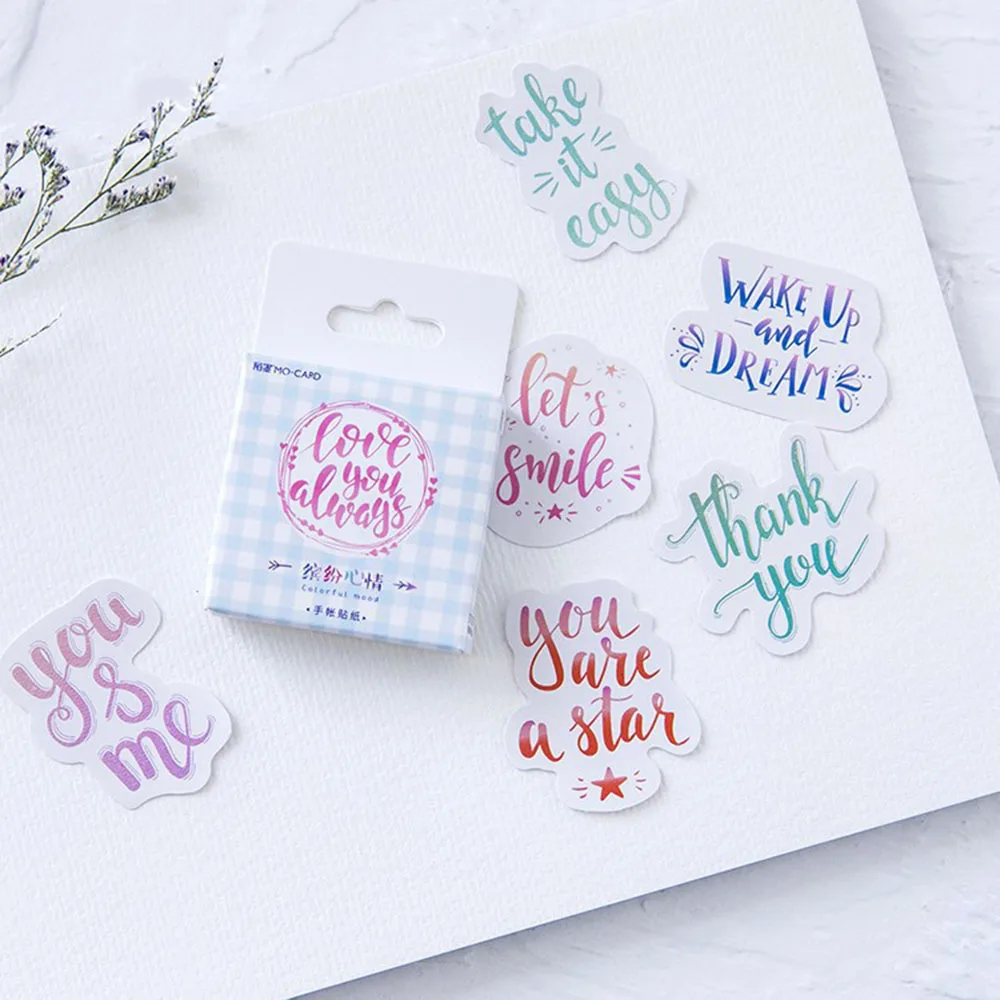 

46pcs/pack Colorful Fun Mood English Words Decorative Adhesive Paper Sticker Best Wishes Message for Friends