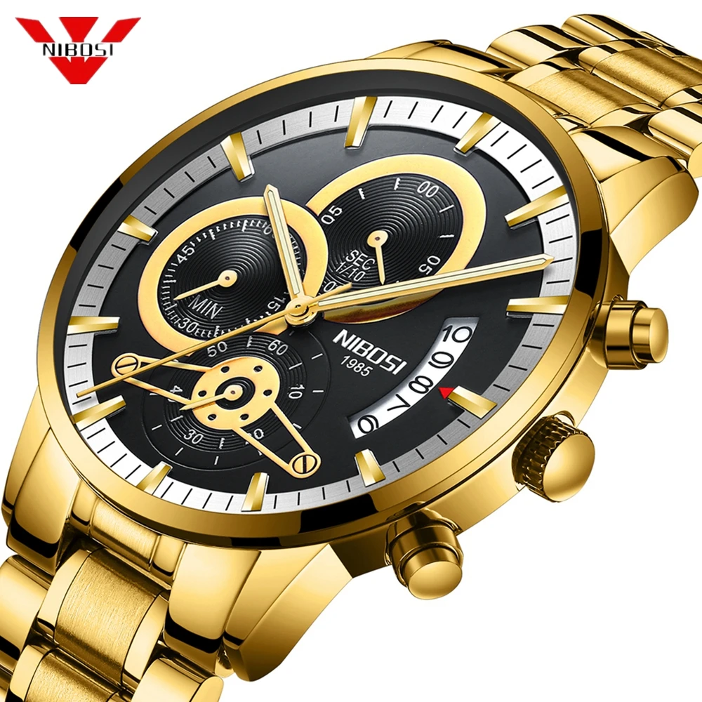 

NIBOSI Gold Watch Men Relogio Masculino Top Luxury Brand Military Sport Quartz Clock Male Automatic Date Business Reloj Hombre