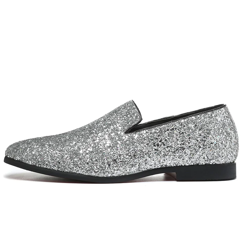 designer shoes men silver gold spiked loafers male rhinestone luxury brand dressing moccasins studded cool flats shoes for men (1)