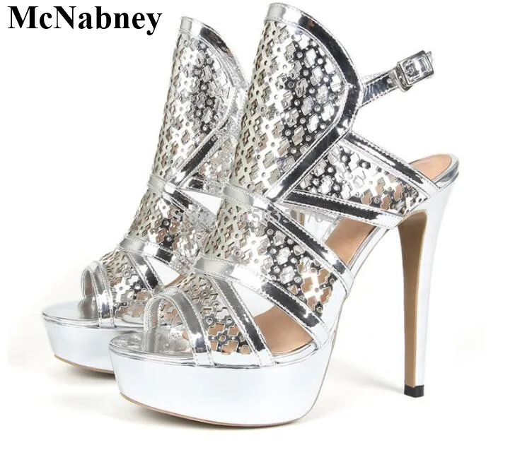 

McNabney Sexy Women Sandals High Platform Stiletto Heel Buckle Ankle Strap Peep Toe Summer Sandals Fashion New Gold Women Shoes