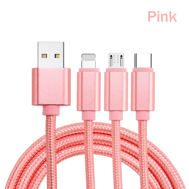 YKZ USB кабель провод для быстрой зарядки 3 в 1 3A Micro usb type C кабель для зарядки для Apple Phone samsung S9 huawei планшеты провод для передачи данных - Цвет: Pink
