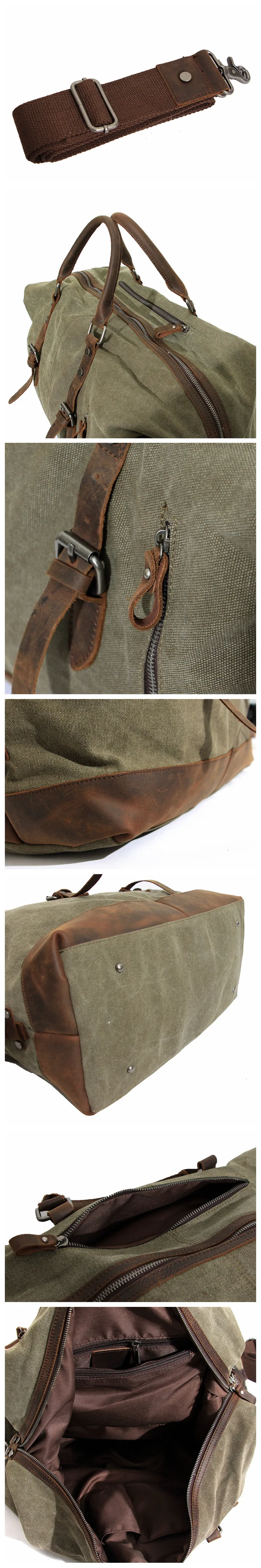Винтажная холщовая кожаная дорожная сумка, Мужская военная сумка для переноски багажа, сумки для выходных, сумка для сна, большая сумка для путешествий, сумка-тоут