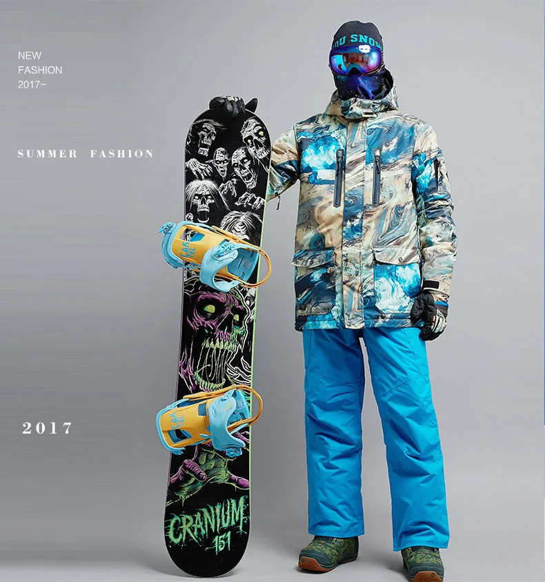 Для мужчин лыжный костюм ветрозащитная куртка+ Штаны Теплый Сноуборд теплая одежда Штаны комплекты куртка Multi GSOU снег