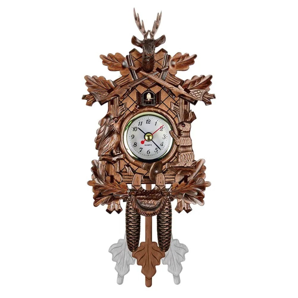 

Vintage Home Decorative Bird Wall Clock Hanging Wood Cuckoo Clock Living Room Pendulum Clock Craft Art Clock For New Hous