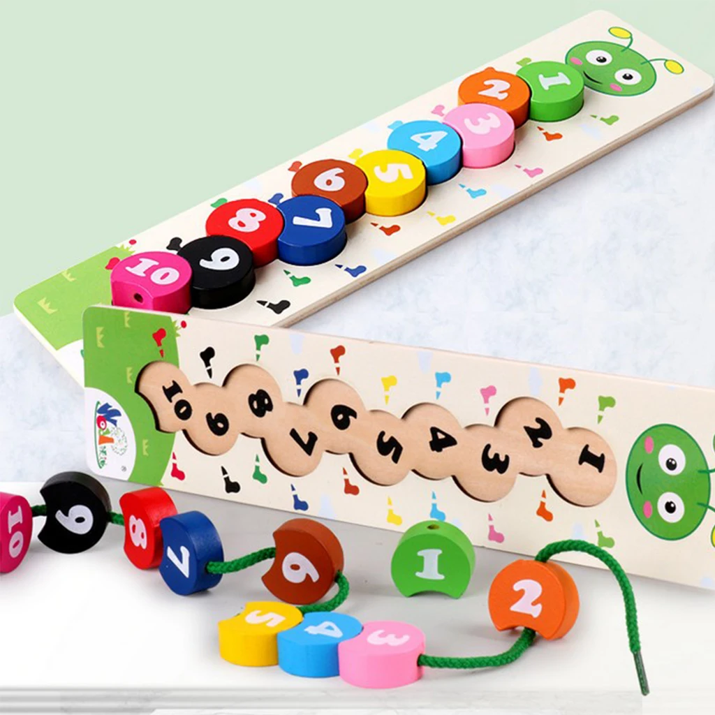 

Lacing Beads Threading Beads Set for Toddlers, Shape Matching Board, Montessori Toys for Fine Motor Skills Training
