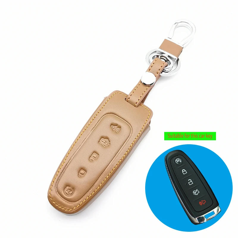 

New Styles Leather Key Cover Case Shells For Ford Escape Borda Flex Focus Explorer Taurus Mustang Lincoln Mks 5 Buttons Keyless