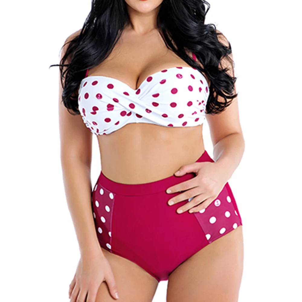 plus size bikini sets Dot Bandeau Push Up Bikini Set 2021 Swimsuit Female High Waist Plus Size Swimewar Women Large Size Bathing Suit 4XL 6XL designer bikini sets Bikini Sets