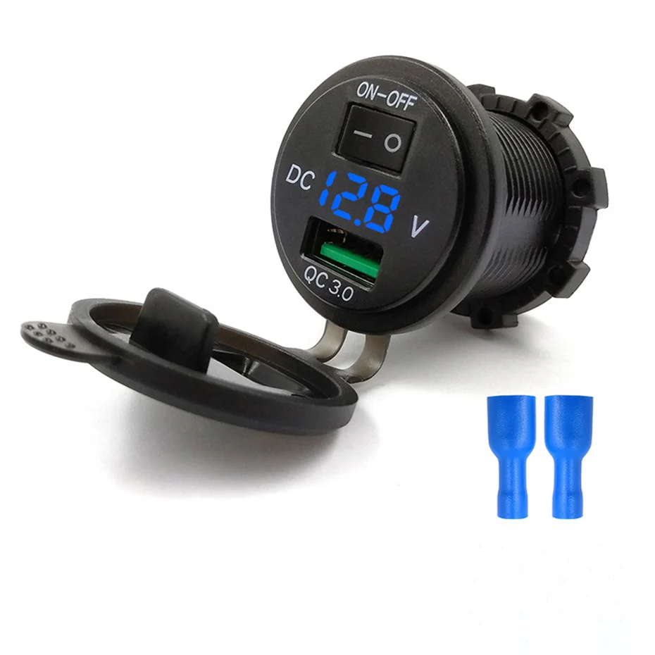 Универсальное автомобильное зарядное устройство USB Автомобильное DC12V-24V водонепроницаемое быстрое USB зарядное устройство розетка питания QC 3,0 Автомобильное зарядное устройство независимый переключатель - Тип штекера: blue