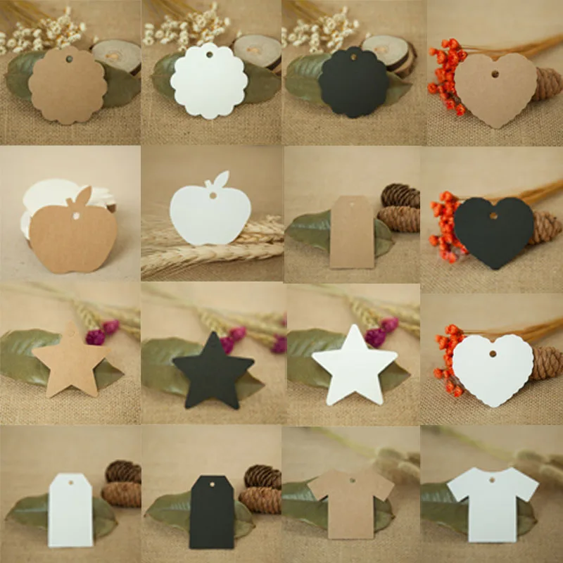 100pcs/bag Laciness Brown White Black DIY Scrapbooking Paper Kraft Blank Hang Tags Crafts Wedding Postcards Gift Tag Label Card