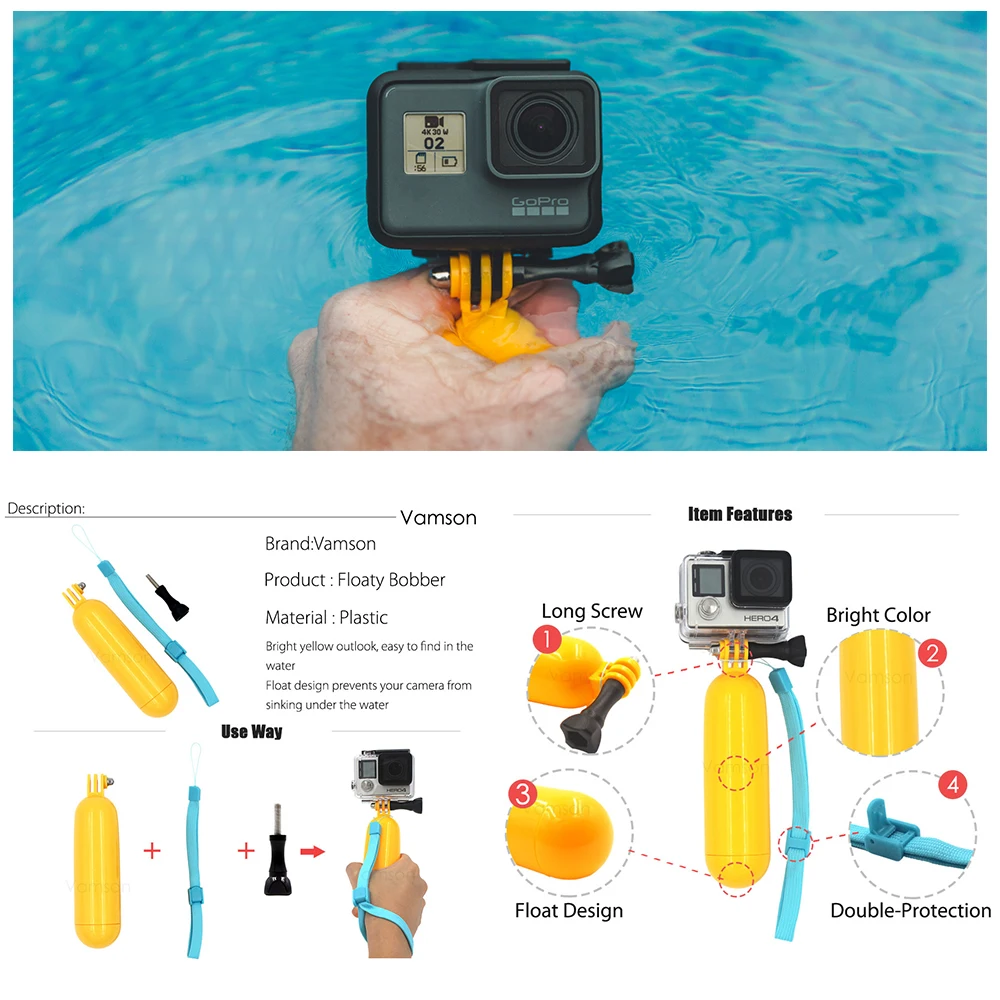 Vamson для Gopro hero 7 6 набор аксессуаров gopro комплект крепление SJ4000 4 3 2 1 черный SJCAM M10 SJ5000