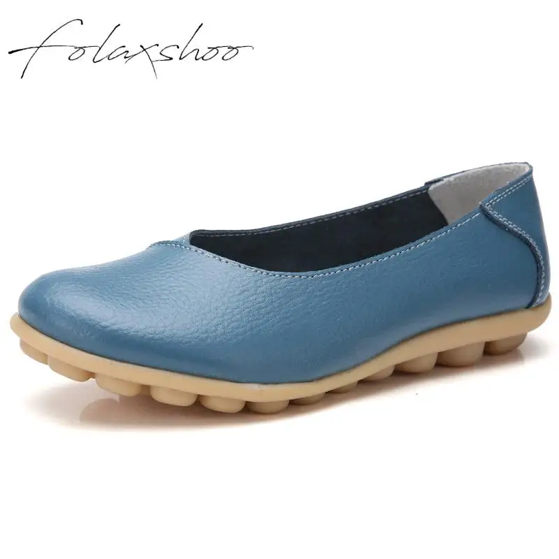 

Folaxshoo Women Leather Flats Shoes Plus Size 35-44 2019 Loafers Slip on Ballet Flats Comfortable Ladies Shoe zapatos mujer