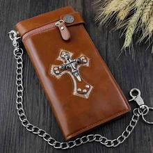 Готический Череп Крест Мужские Кожаные Байкерские длинные джинсовое портмоне с цепочкой панк Рок ZX23