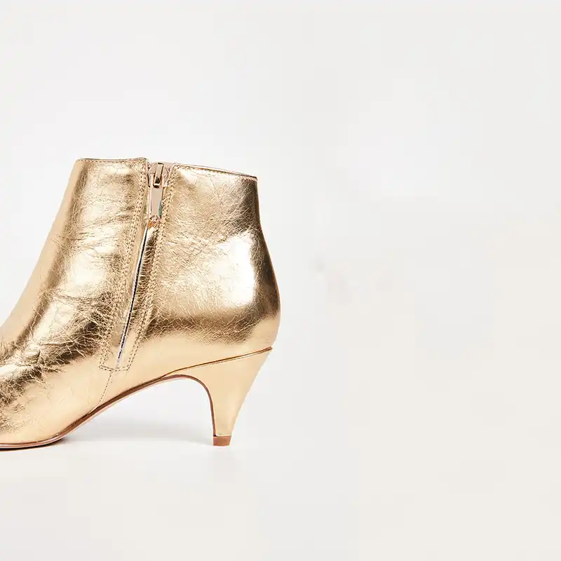 gold kitten heel booties