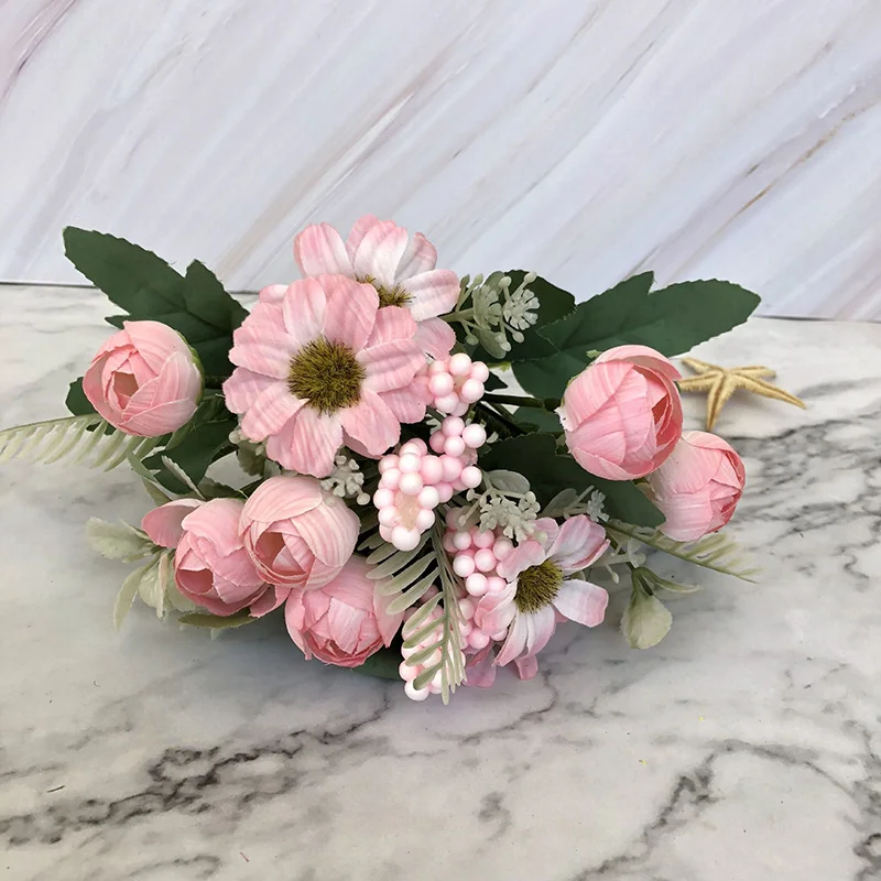 Flone Artificial Silk Fake Bouquet Wedding DIY Display Flower Living room European Style Flower Bud Flower Art Decoration (6)