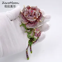 Nuevo cristal gran tamaño broche de rosa, broches de flores, broches de planta, broche de ropa para mujer, broche de joyería de moda