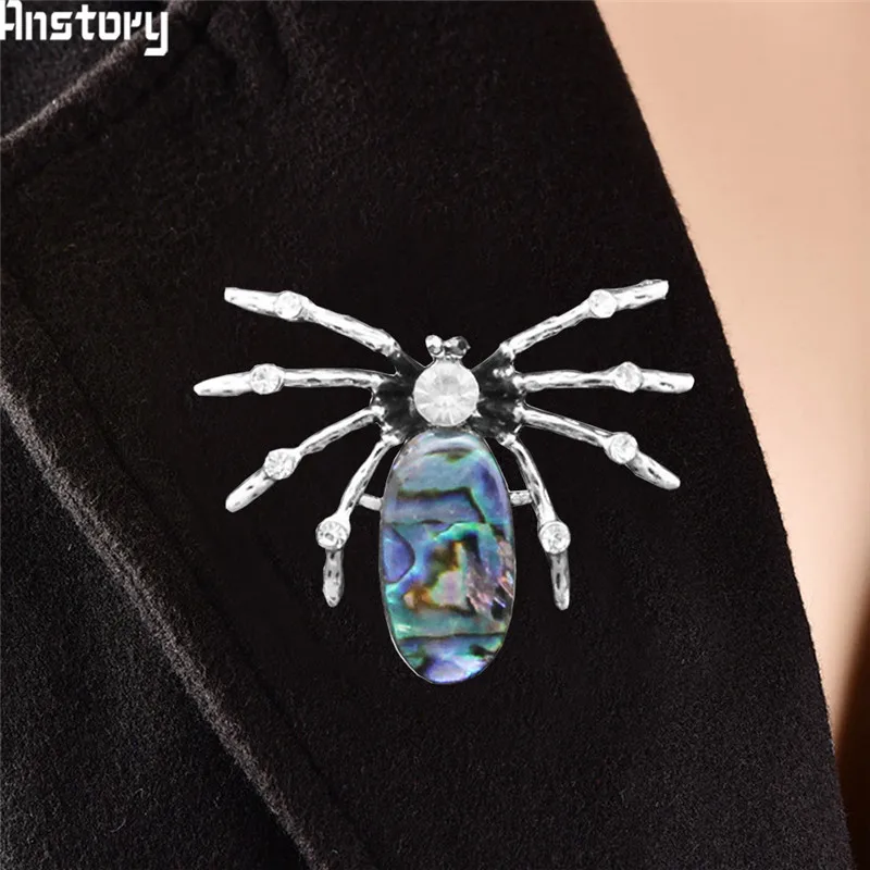 

Vintage Spider Shell Brooches Antique Silver Plated Personality Rhinestone Fashion Jewelry