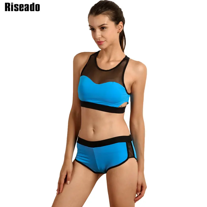 

Riseado 2017 Bikini Set Mesh Swimwear Women Sports Suits Swimming Swimsuit Summer Beach Wear Bathing Suit Swimwear