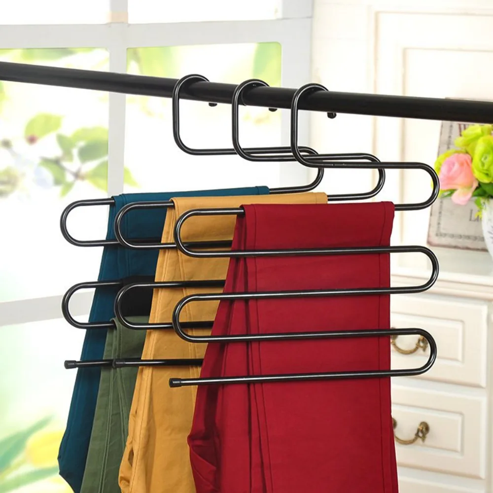 

5 Layer S-type Multi-Purpose Trousers Hanger Rack Pants Holder Tie Rack For Clothes Hanger Stainless Steel Saving Space