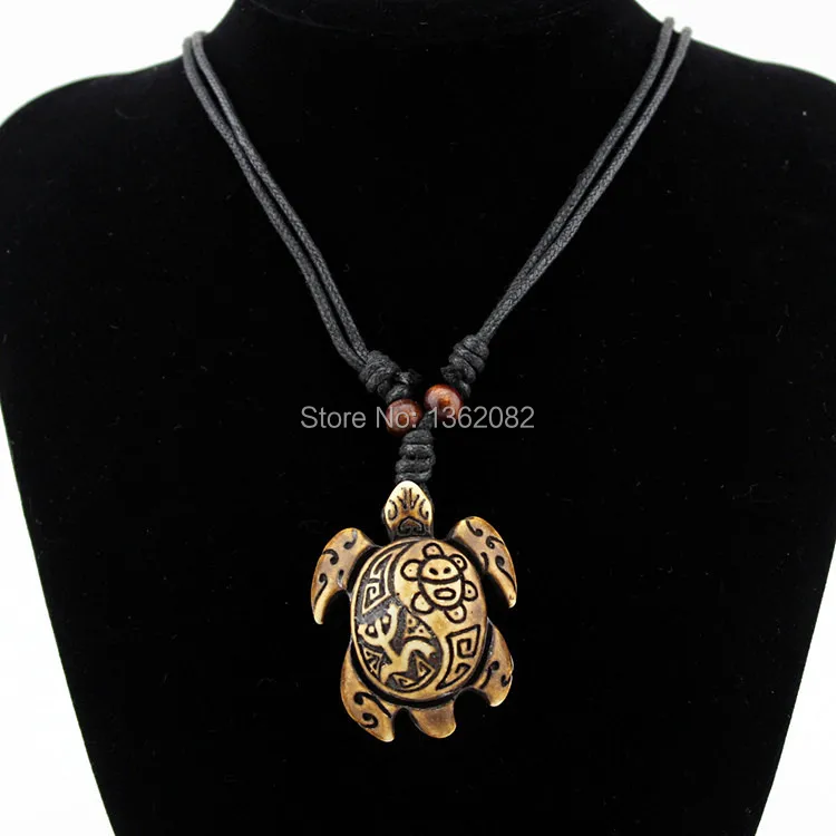 

Tribal Style Imitation Bone Carved Taino Sun face Frog Surfer Turtle Pendant Charm Necklace Beaded Adjustable Rope MN173