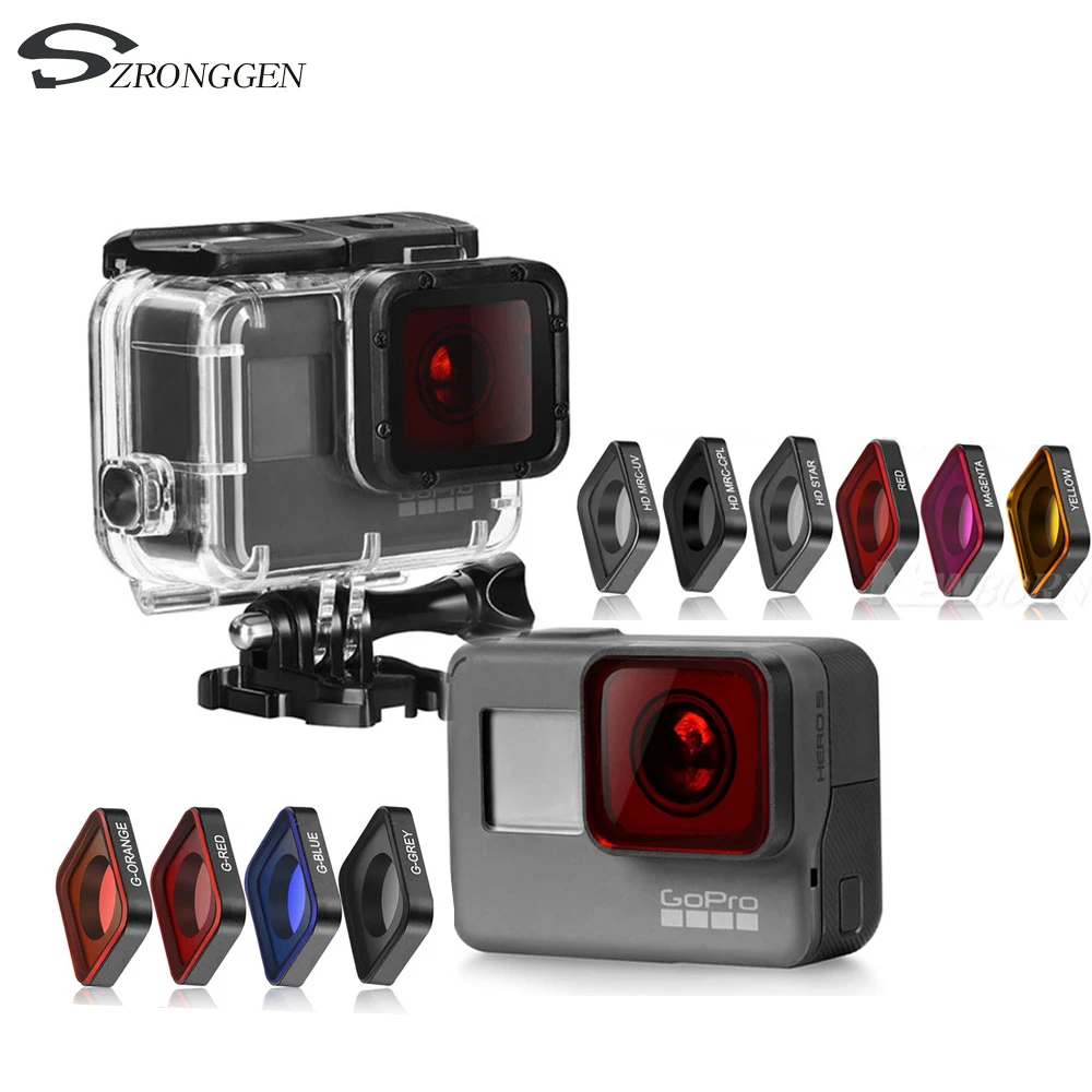

CNC Aluminum HD-MRC UV CPL Star Red Magenta Gradient red orange grey blue Color Lens Filter Kits For GoPro Hero 5 6 7 camera