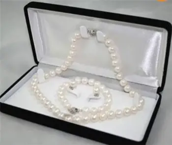 

8-9MM White Akoya Cultured Pearl Necklace Bracelet Earring Set AAA+KJH