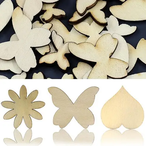 

POP ITEM! 50Pcs Mixed Sizes Butterfly Flower Heart Golden Wood Buttons DIY Scrapbooking Sewing Christmas Gift