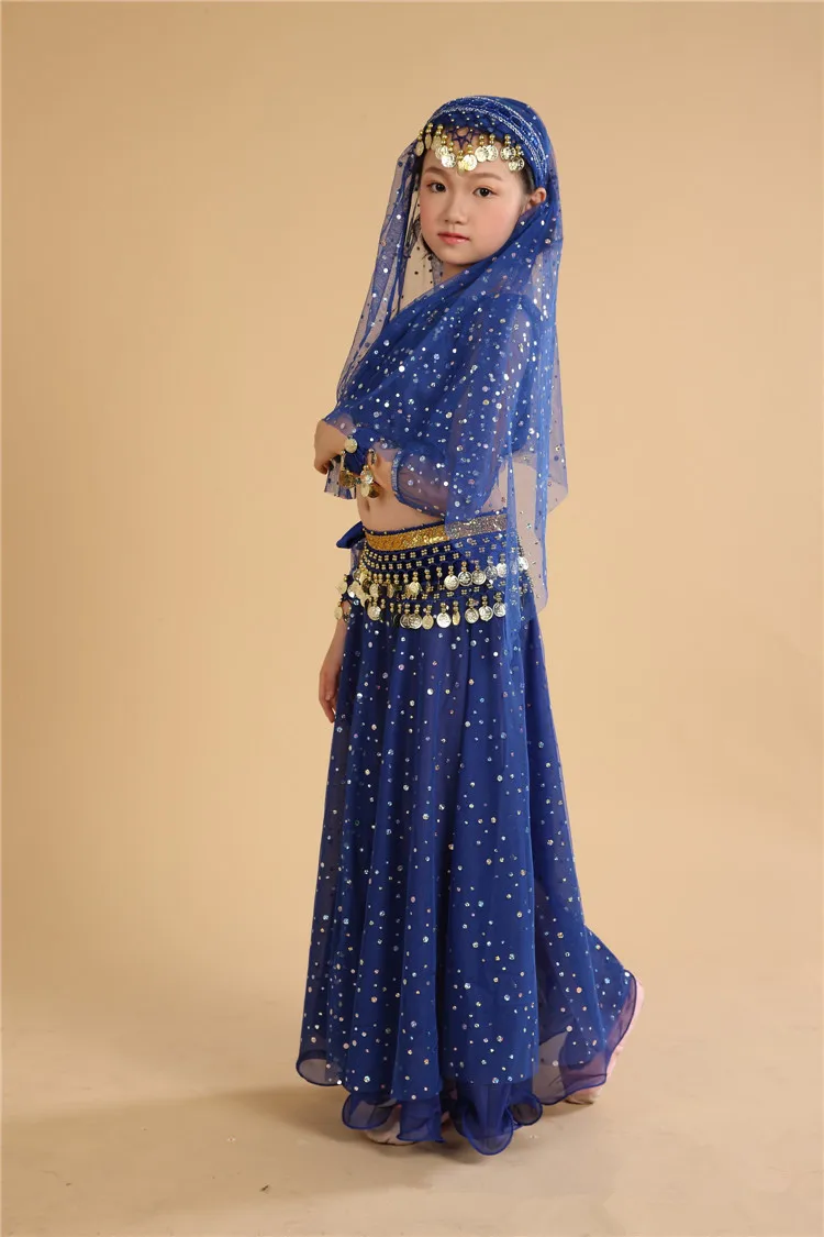 Новая Модель Дети танец живота костюм полный набор девушка индийская платье для танцев 6 шт. дети живота Одежда для танцев Oriental платье для