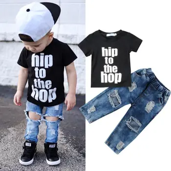 

Newborn Infant Kid Baby Boy Clothes T shirt Tops Denim Long Pants Outfits Set AU