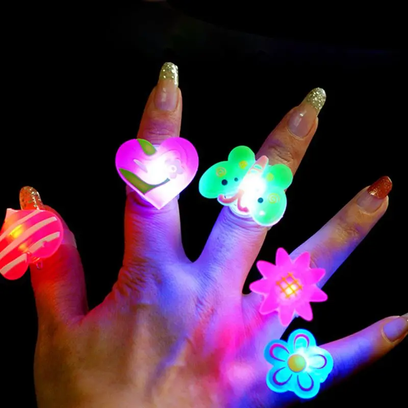 

LED Glow Cartoon Finger Ring Optical Fiber Toy Flash Fluorescent Shiny Neon Flashing Party Decor Christmas Party Supplies W15