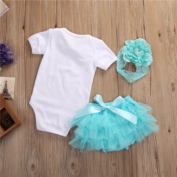 Детский комбинезон, Детский комбинезон с коротким рукавом+ повязка на голову+ кружевная короткая юбка, комплект из 3 предметов, одежда для малышей